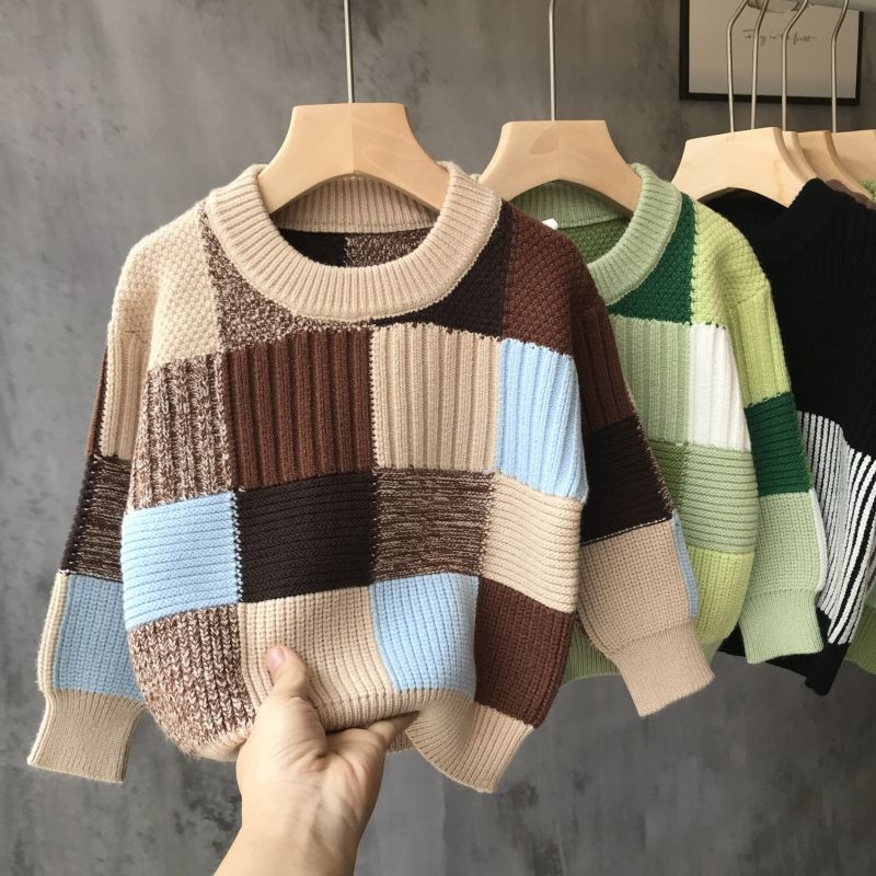 Uus sügistalvine poiste kampsun, triibuline žakaarkaelus ja alumine särk 2–10-aastastele lastele, silmkoelised kampsuntopid