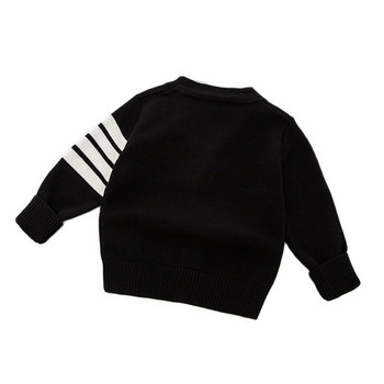Нов детски пролетен есенен раиран плетен пуловер с дълъг ръкав за момчета и момичета от чист памук Пуловери с V-образно деколте Детско палто 0-7 г