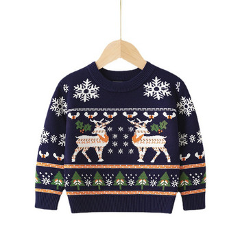 2023 Коледен пуловер с принт Момчета Момичета Плетен пуловер Памучни дрехи Есен Зима Коледа Детски напуснати меки вълнени дрехи Плетива