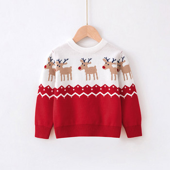 2023 Коледен пуловер с принт Момчета Момичета Плетен пуловер Памучни дрехи Есен Зима Коледа Детски напуснати меки вълнени дрехи Плетива