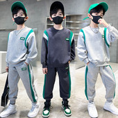 Kevad-sügis poiste kontrastne triibuline tööjope + dressipükste komplektid koolilastele dressid, sörkimisriietus 3–14-aastastele lastele