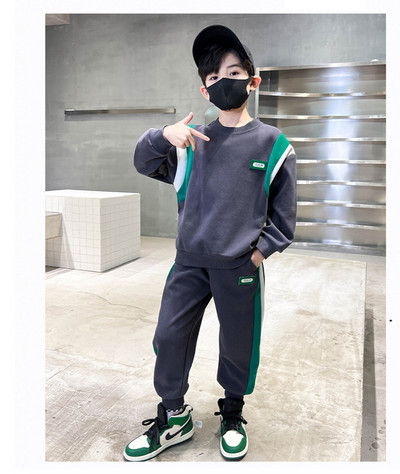 Kevad-sügis poiste kontrastne triibuline tööjope + dressipükste komplektid koolilastele dressid, sörkimisriietus 3–14-aastastele lastele