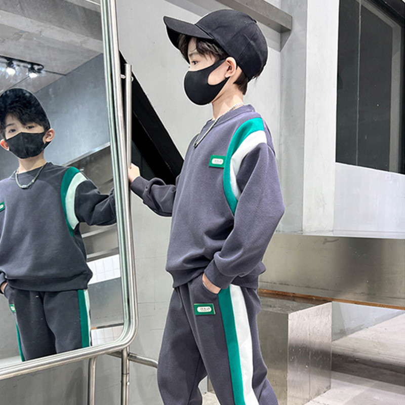 Kevad-sügis poiste kontrastne triibuline tööjope + dressipükste komplektid koolilastele dressid, sörkimisriietus 3–14-aastastele lastele