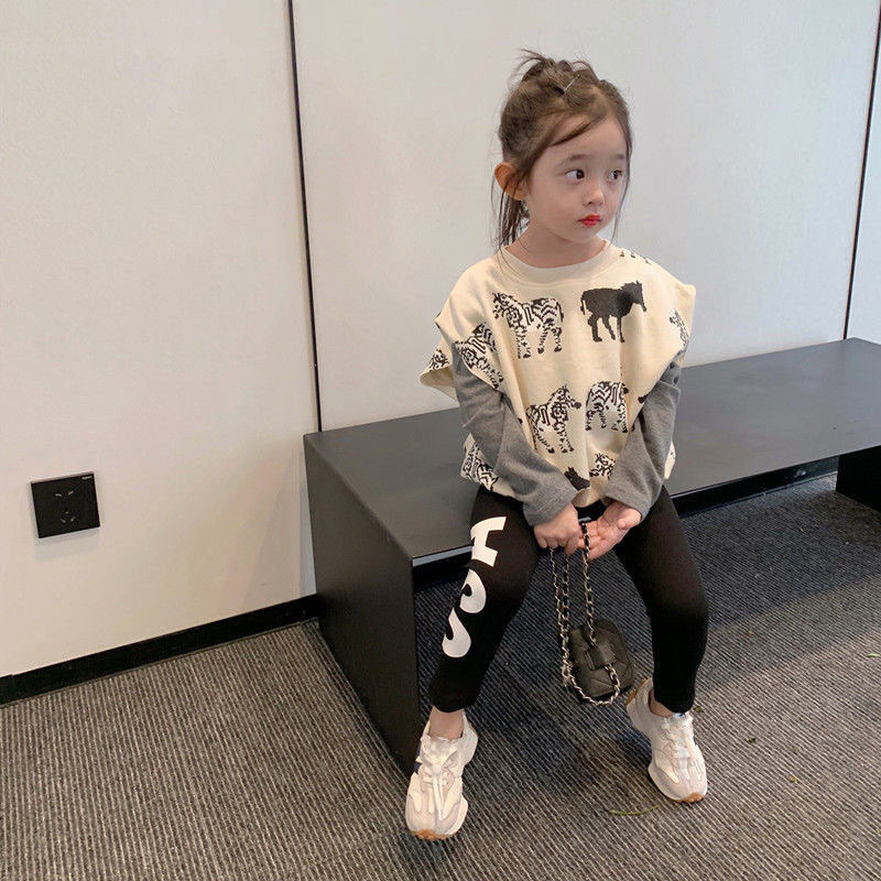 Tüdrukute sügisülikond Printsessi stiilis võlts kaheosaline kampsun + säärised Kevadriided Täiesti sobivad moodsad lasteriided