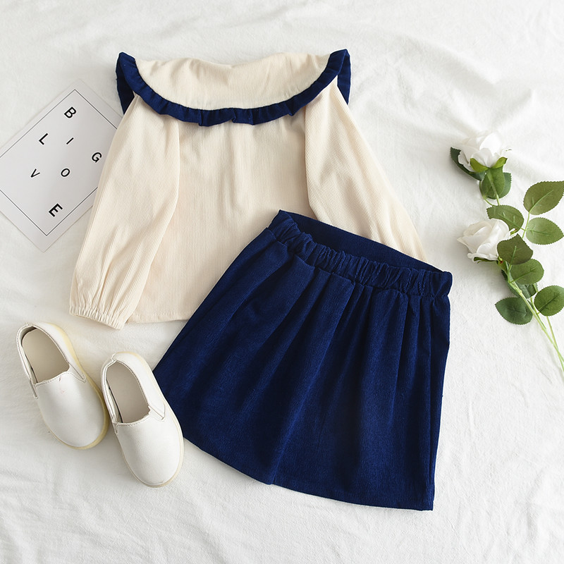 Bear Leader Fashion tüdrukute pikkade varrukatega poolseeliku komplekt sügis/talvine uus tüdrukute nukukaelusega särk top + vööriseelik kaheosaline komplekt