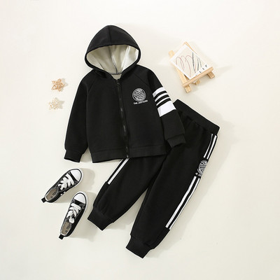 Talvepoiste triibuline sooja fliisvoodriga tõmblukuga kapuuts + dressipüksid, koolilaste dressid, laste varustus, sörkimiskostüüm 1–11 a.