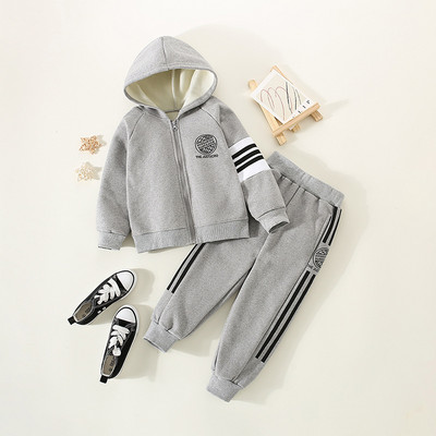 Talvepoiste triibuline sooja fliisvoodriga tõmblukuga kapuuts + dressipüksid, koolilaste dressid, laste varustus, sörkimiskostüüm 1–11 a.