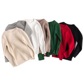 Pulover cu nervuri noi pentru copii, cu mânecă lungă, decolteu, culoare uni, pulover de tricotat, fetiță, băiat, tricotaj, haine calde, 2-7 ani