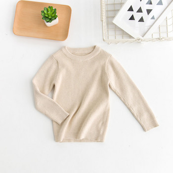 Оребрен нов детски пуловер с дълъг ръкав и деколте, едноцветен пуловер за плетене Бебе, момиче, момче, трикотаж Топли дрехи 2-7 години