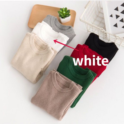 Pulover cu nervuri noi pentru copii, cu mânecă lungă, decolteu, culoare uni, pulover de tricotat, fetiță, băiat, tricotaj, haine calde, 2-7 ani