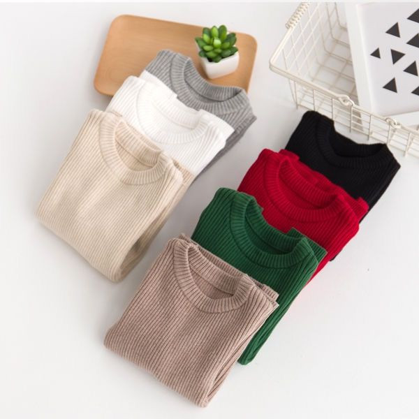 Pulover cu nervuri noi pentru copii, cu mânecă lungă, decolteu, culoare uni, pulover de tricotat, fetiță, băiat, tricotaj, haine calde, 2-7 ani