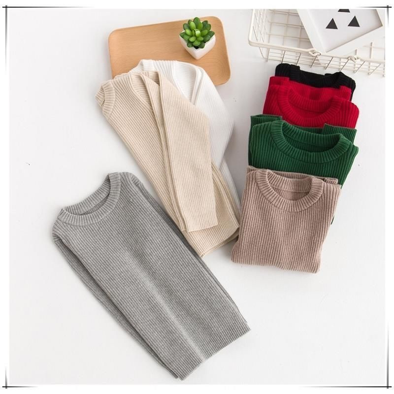Pulover cu nervuri noi pentru copii, cu mânecă lungă, decolteu, culoare uni, pulover de tricotat, fetiță, băiat, tricotaj, haine calde, 2-7 ani