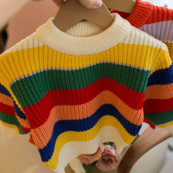 Πλεκτό πουλόβερ κοριτσιών 1-8 ετών Πλεκτό πουλόβερ ουράνιο τόξο με ριγέ άνοιξη Φθινοπωρινά καθημερινά ρούχα τοπ Παιδικά εξωτερικά ενδύματα FY09284