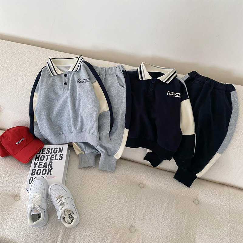 Baby Boys Contrast Alphabet dressipluus + dressipükste komplektid Laste dressid Laste varustus Jumper püksid Jogger komplekt 1-10 aastat