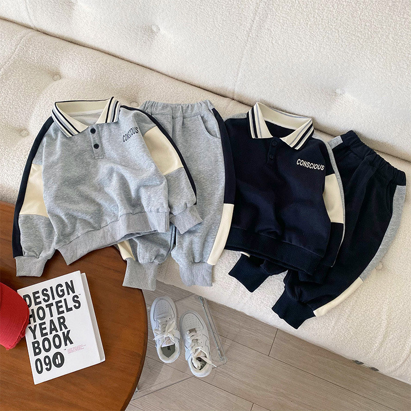 Baby Boys Contrast Alphabet dressipluus + dressipükste komplektid Laste dressid Laste varustus Jumper püksid Jogger komplekt 1-10 aastat