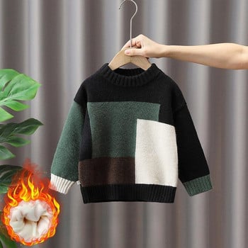 Вълнен пуловер за момчета, плетен на една кука, памучен ветробран 2023, ослепително топъл, удебелен есенно-зимен пуловер, голям размер, детско облекло