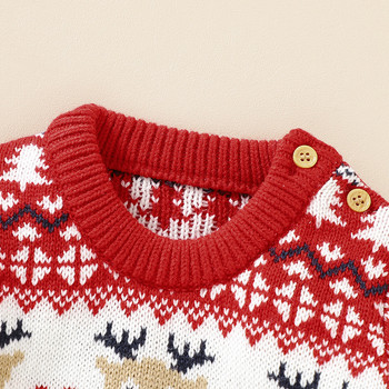 Бебешки пуловери Коледно облекло Есен Зима Детски дрехи за момчета и момичета Пуловер с анимационен принт Плетен пуловер с дълъг ръкав Палто