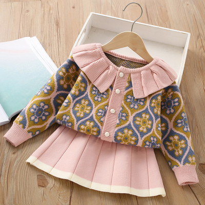 Κορίτσια Πολυτελή 2τμχ Σετ Πλεκτομηχανής Πριγκίπισσα Κλασικά Νέα Ρούχα Χειμερινό Πουλόβερ Φούστα Γενέθλια Στολή για 1-8 Χρόνια Παιδικά Κοστούμια