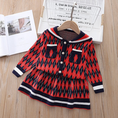 Κορίτσια Πολυτελή 2τμχ Σετ Πλεκτομηχανής Πριγκίπισσα Κλασικά Νέα Ρούχα Χειμερινό Πουλόβερ Φούστα Γενέθλια Στολή για 1-8 Χρόνια Παιδικά Κοστούμια