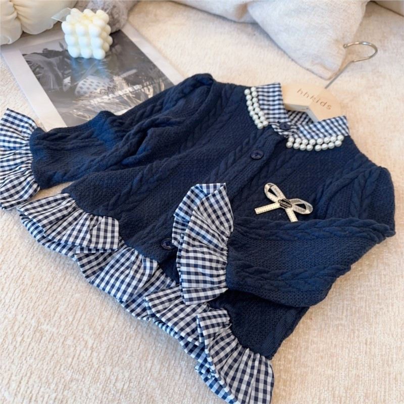 Kislány hercegnő ruha szett Kötött kardigán+redős szoknya 2 DB csecsemő tipegő gyerek masni gyöngy iskolai öltöny babaruha 1-7Y