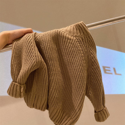 Lasteriided Unisex kampsun Korea 2023 Sügis Uus Paks Talvine Poolkõrge Kaelus Lihtne Ühevärviline Moodne Kootud