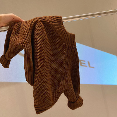 Lasteriided Unisex kampsun Korea 2023 Sügis Uus Paks Talvine Poolkõrge Kaelus Lihtne Ühevärviline Moodne Kootud