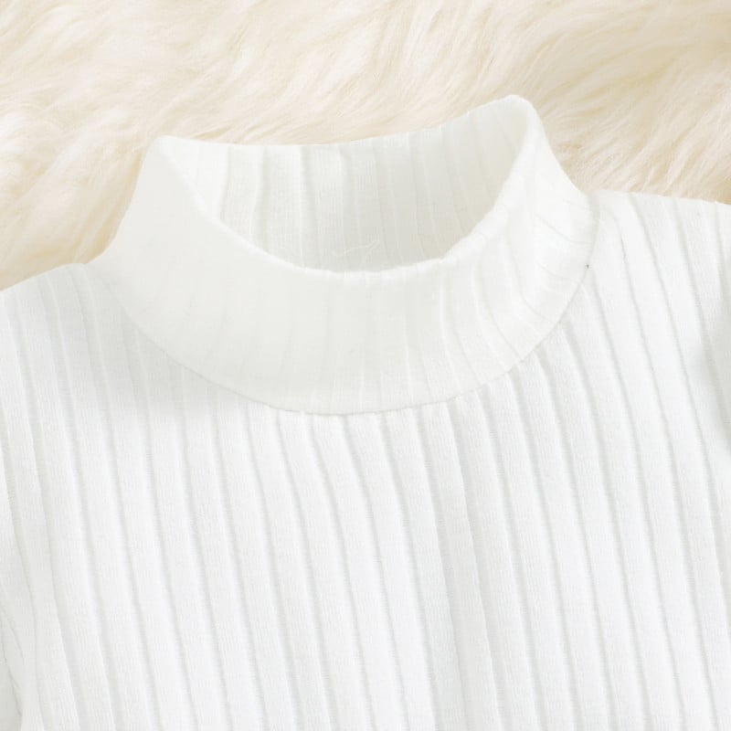 1-6 ani Fete Haine de toamnă de iarnă Culoare uni Tricou cu mâneci lungi cu guler cu nervuri Fusta plisată în carouri cu ținute de geantă în talie