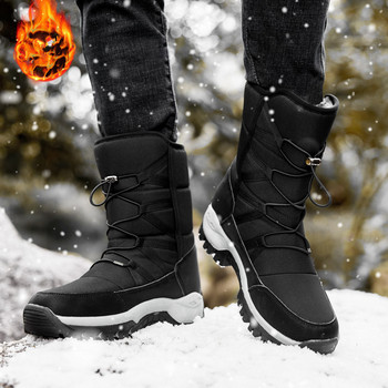 Нови зимни мъжки обувки Топли плюшени мъжки ботуши Високи ботуши за сняг за двойка Зимни външни ботуши против хлъзгане Работни ежедневни ботуши