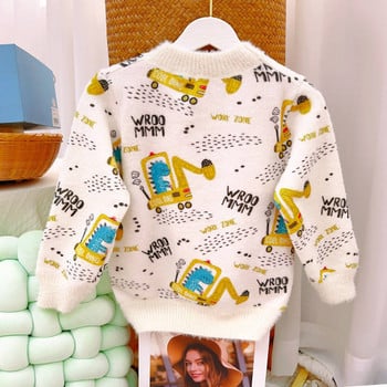 2-9T Детско зимно облекло за бебета, момчета и момичета Сладък бебешки пуловер Пуловер Плетено горнище с животински принт Бебешко плетено палто