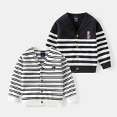 2023. aasta sügistalvine laste poiste kampsun puuvillane kootud triibuline kampsun, tikandid multifilm karu lahtise õmblusega laste poiste ülerõivad