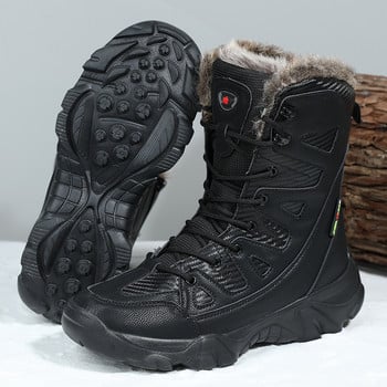 Маркови мъжки зимни обувки Водоустойчиви мъжки ботуши Топли плюшени ботуши за сняг Външни нехлъзгащи се туристически обувки Мъжки работни ботуши за глезена Размер 46