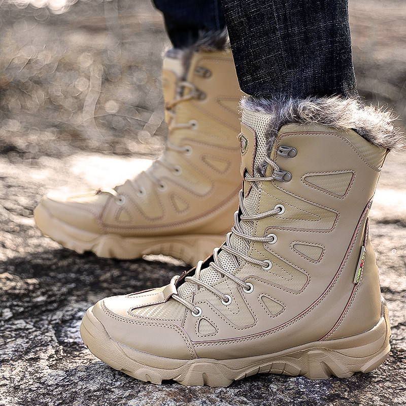 Маркови мъжки зимни обувки Водоустойчиви мъжки ботуши Топли плюшени ботуши за сняг Външни нехлъзгащи се туристически обувки Мъжки работни ботуши за глезена Размер 46