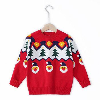 Есенно детско облекло Пуловер за момчета и момичета Плетен пуловер Бебешко коледно двуслойно жакардово основно палто Ins Детски дрехи