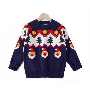 Есенно детско облекло Пуловер за момчета и момичета Плетен пуловер Бебешко коледно двуслойно жакардово основно палто Ins Детски дрехи