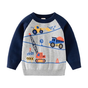 Бебешки пуловер с щампа на карикатура за момчета Топъл плетен пуловер Суичър за бебета и малки деца Есен Зима Детски дрехи Тоалети