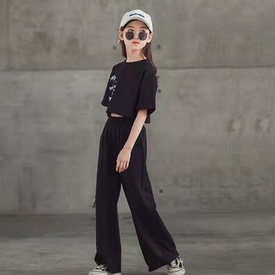 Set fete 2023 vara copil tricou cu maneca scurta + pantaloni cu picioare late Seturi 2 buc tinute casual copii adolescente imbracaminte fetita de la 5 la 14 ani