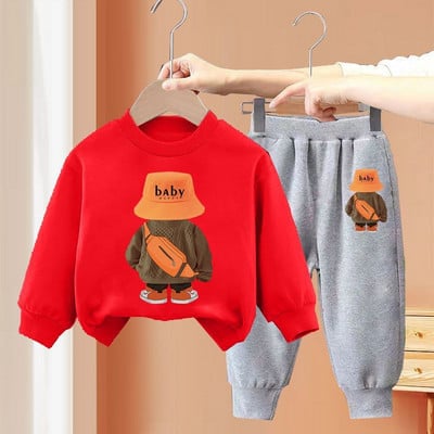 Poiste sügisriided Laste vabaaja kampsun ümmarguse kaelusega kampsun ja püksid Kaheosaline moodne ülikond 2-8a väikelaste riided