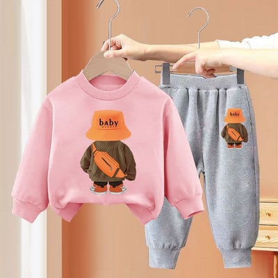 Poiste sügisriided Laste vabaaja kampsun ümmarguse kaelusega kampsun ja püksid Kaheosaline moodne ülikond 2-8a väikelaste riided