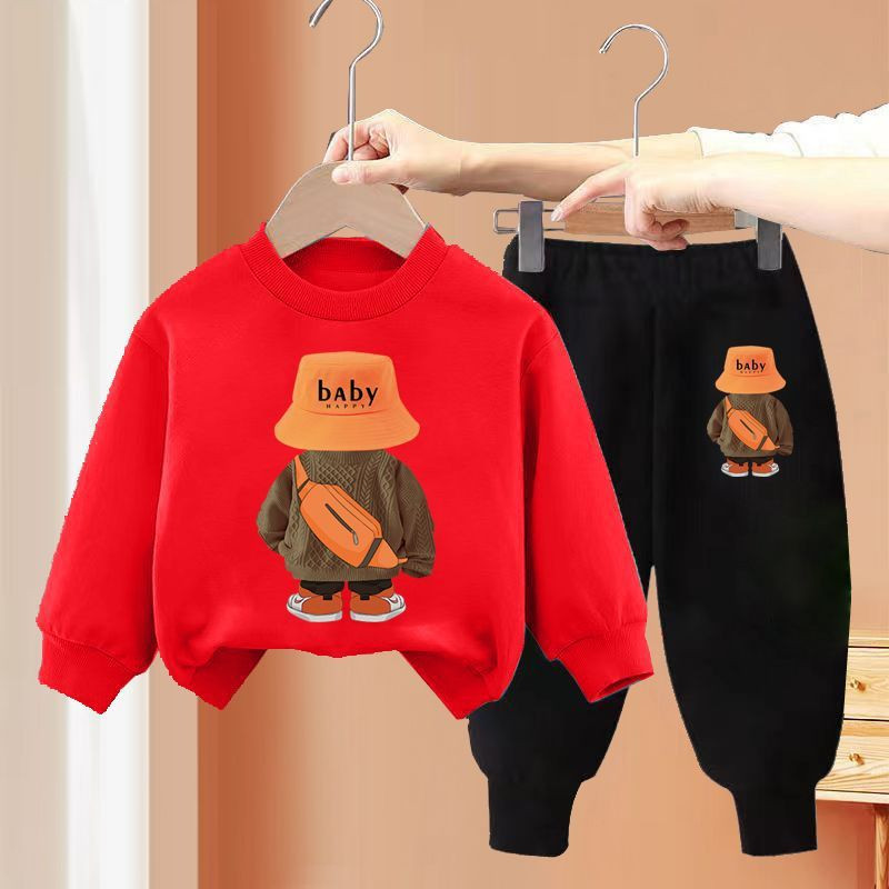 Poiste sügisriided Laste vabaaja kampsun ümmarguse kaelusega kampsun ja püksid Kaheosaline moodne ülikond 2-8a väikelaste riided