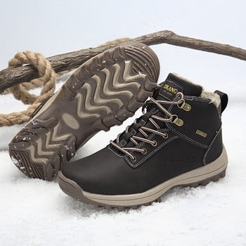 Модни кожени мъжки ботуши за открито Удобни мъжки обувки Водоустойчиви боти до глезена Къси плюшени зимни топли работни обувки Голям размер 39~48