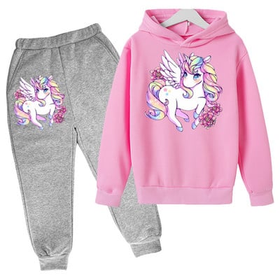 Unicorn Hoodie Animal Hoodie Game Hoodie komplekt Sügisene laste kapuuts + püksid 2-osaline komplekt teismelistele armsale tüdrukule 4-14 aastat vana