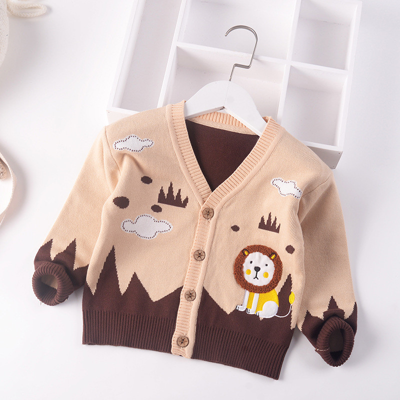 Pulover pentru bebelusi baieti cardigan haina 2023 toamna iarna pulovere copii pulovere haine tricotate pentru copii mici desene animate leu decolteu in V 2-7 ani