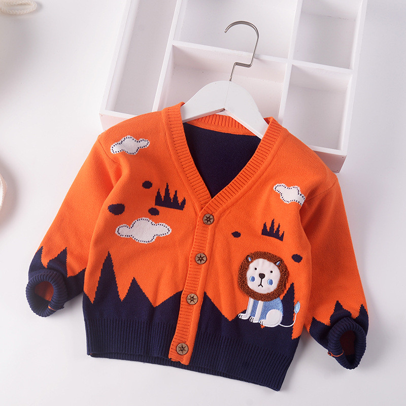 Pulover pentru bebelusi baieti cardigan haina 2023 toamna iarna pulovere copii pulovere haine tricotate pentru copii mici desene animate leu decolteu in V 2-7 ani