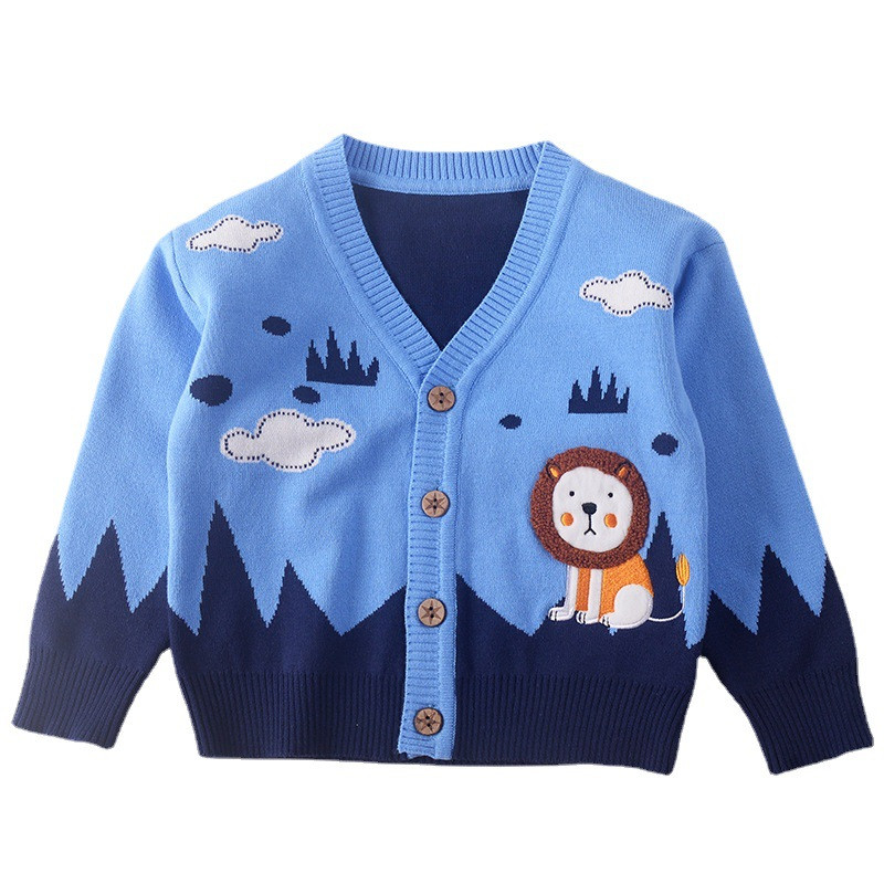 Pulover pentru bebelusi baieti cardigan haina 2023 toamna iarna pulovere copii pulovere haine tricotate pentru copii mici desene animate leu decolteu in V 2-7 ani