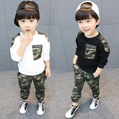 Haine pentru copii Adolescenți Costum pentru băieți, Trening cu litere, Topuri de camuflaj, Pantaloni, 2 buc. Set ținute de iarnă pentru copii, băieți.