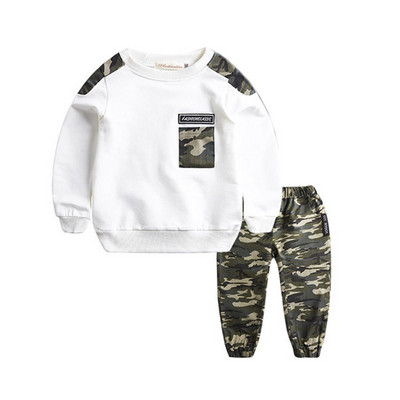 Haine pentru copii Adolescenți Costum pentru băieți, Trening cu litere, Topuri de camuflaj, Pantaloni, 2 buc. Set ținute de iarnă pentru copii, băieți.