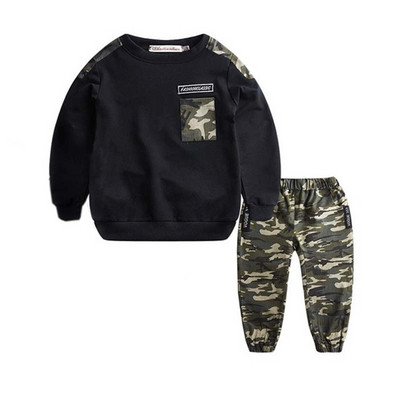 Haine pentru copii Adolescenți Costum pentru băieți, Trening cu litere, Topuri de camuflaj, Pantaloni, 2 buc. Set ținute de iarnă pentru copii, băieți.