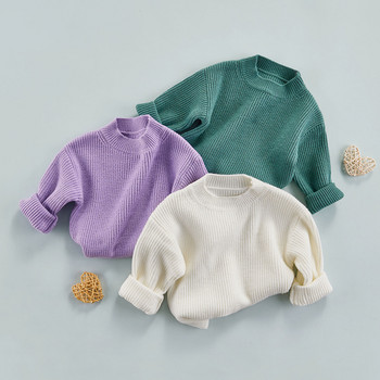 9 цвята Прохождащи бебета Момчета Момичета Едноцветни пуловери 0-6 години Есенни зимни дрехи Големи плетени пуловери с дълги ръкави Пуловери