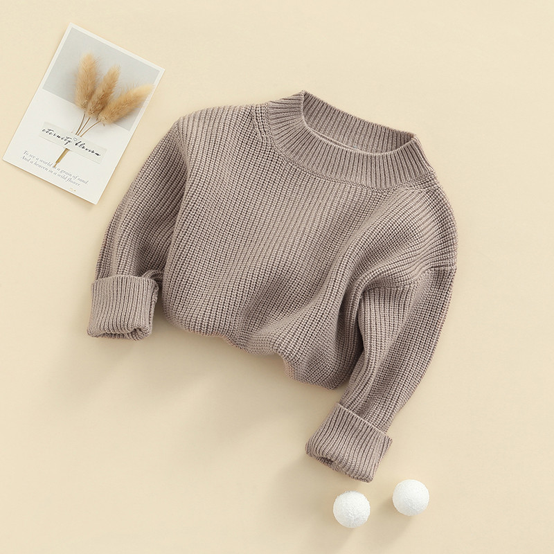 Jednobojni džemperi za malu djecu, dječake, djevojčice, 0-6 godina Jesensko-zimska odjeća Dugih rukava, veliki pleteni pulover Džemperi