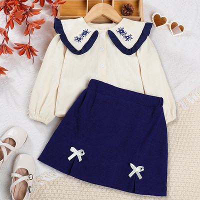 Bear Leader tüdrukute pikkade varrukatega sügis-talvine komplekt uutele tüdrukutele, suure revääriga, plisseeritud triibuline ülaosa + kelluke kaheosaline tüdrukute komplekt